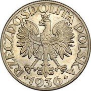 Poland 5 Zlotych Gdynia Seaport. Trial Strike 1936  RZECZPOSPOLITA POLSKA 1936 coin obverse Poland 5 Zlotych Gdynia Seaport. Trial Strike 1936  RZECZPOSPOLITA POLSKA 1936 coin obverse