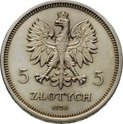 Poland 5 Zlotych (Nike. Trial Strike. Date at Bottom) 5 5 ZŁOTYCH 1928 coin obverse Poland 5 Zlotych (Nike. Trial Strike. Date at Bottom) 5 5 ZŁOTYCH 1928 coin obverse