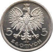 Poland 5 Zlotych (Nike. Trial Strike. Date Between Tail) 5 5 ZŁOTYCH 1927 coin obverse Poland 5 Zlotych (Nike. Trial Strike. Date Between Tail) 5 5 ZŁOTYCH 1927 coin obverse