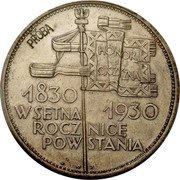 Poland 5 Zlotych (November Uprising. Trial Strike) PRÓBA 1830 W SETNA 1930 ROCZNICE POWSTANIA coin reverse Poland 5 Zlotych (November Uprising. Trial Strike) PRÓBA 1830 W SETNA 1930 ROCZNICE POWSTANIA coin reverse