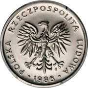 Poland 5 Zlotych (Trial Strike) KM# Pr530 POLSKA RZECZPOSPOLITA LUDOWA MW 1986 coin obverse