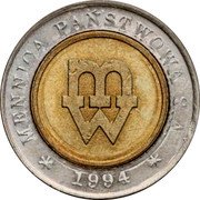Poland 5 Zlotych Trial Strike 1994 MW MW MENNICA PAŃSTWOWA S A 1994 coin obverse Poland 5 Zlotych Trial Strike 1994 MW MW MENNICA PAŃSTWOWA S A 1994 coin obverse