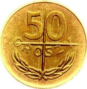 Poland 50 Groszy (Cancelled Die Trial Strike) 50 GROSZY coin reverse Poland 50 Groszy (Cancelled Die Trial Strike) 50 GROSZY coin reverse