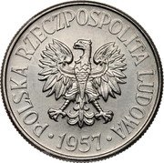 Poland 50 Groszy (Circulation Coin Trial Strike) KM# Pr25 POLSKA RZECZPOSPOLITA LUDOWA 1957 coin obverse Poland 50 Groszy (Circulation Coin Trial Strike) KM# Pr25 POLSKA RZECZPOSPOLITA LUDOWA 1957 coin obverse