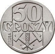 Poland 50 Groszy Ear and Hammer. Trial Strike 1958  Prщba KM# Pr30 50 GROSZY PRÓBA W K coin reverse Poland 50 Groszy Ear and Hammer. Trial Strike 1958  Prщba KM# Pr30 50 GROSZY PRÓBA W K coin reverse