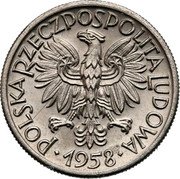 Poland 50 Groszy Poland 1958 KM# Pr33 POLSKA RZECZPOSPOLITA LUDOWA 1958 coin obverse Poland 50 Groszy Poland 1958 KM# Pr33 POLSKA RZECZPOSPOLITA LUDOWA 1958 coin obverse