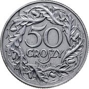 Poland 50 Groszy (Trial Strike. 2nd Eagle Type. German Occupation WW II) 50 GROSZY PRÓBA coin reverse Poland 50 Groszy (Trial Strike. 2nd Eagle Type. German Occupation WW II) 50 GROSZY PRÓBA coin reverse