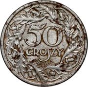 Poland 50 Groszy (Trial Strike. German Occupation WW II) 50 GROSZY PRÓBA coin reverse