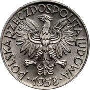 Poland 50 Groszy (Wreath. Trial Strike) KM# Pr35 POLSKA RZECZPOSPOLITA LUDOWA 1958 coin obverse Poland 50 Groszy (Wreath. Trial Strike) KM# Pr35 POLSKA RZECZPOSPOLITA LUDOWA 1958 coin obverse