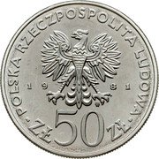 Poland 50 Zlotych Boleslaw II Smialy. Trial Strike 1981 MW KM# Pr433 POLSKA RZECZPOSPOLITA LUDOWA 19 81 MW ZŁ 50 ZŁ coin obverse