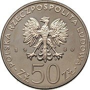 Poland 50 Zlotych Boleslaw I Chrobry. Trial Strike 1980 MW KM# Pr386 POLSKA RZECZPOSPOLITA LUDOWA 19 80 MW ZŁ 50 ZŁ coin obverse Poland 50 Zlotych Boleslaw I Chrobry. Trial Strike 1980 MW KM# Pr386 POLSKA RZECZPOSPOLITA LUDOWA 19 80 MW ZŁ 50 ZŁ coin obverse