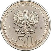 Poland 50 Zlotych (General Wladyslaw Sikorski. Trial Strike) KM# Pr431 POLSKA RZECZPOSPOLITA LUDOWA 19 81 MW ZŁ 50 ZŁ coin obverse