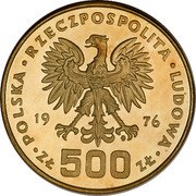Poland 500 Zlotych (Tadeusz Kosciuszko. Trial Strike) KM# Pr289 POLSKA RZECZPOSPOLITA LUDOWA 19 76 MW ZŁ 500 ZŁ coin obverse Poland 500 Zlotych (Tadeusz Kosciuszko. Trial Strike) KM# Pr289 POLSKA RZECZPOSPOLITA LUDOWA 19 76 MW ZŁ 500 ZŁ coin obverse
