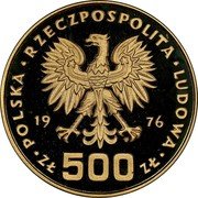Poland 500 Zlotych Tadeusz Kosciuszko. Trial Strike 1976MW Proof POLSKA RZECZPOSPOLITA LUDOWA 19 76 MW ZŁ 500 ZŁ coin obverse Poland 500 Zlotych Tadeusz Kosciuszko. Trial Strike 1976MW Proof POLSKA RZECZPOSPOLITA LUDOWA 19 76 MW ZŁ 500 ZŁ coin obverse