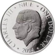 Niue One Dollar Charles III. Maple Leaf 2024Â Proof CHARLES III NIUE ONE DOLLAR JC 2024 coin obverse Niue One Dollar Charles III. Maple Leaf 2024Â Proof CHARLES III NIUE ONE DOLLAR JC 2024 coin obverse