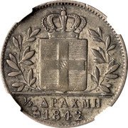 Greece 1/2 Drachma (Otto Pattern) KM# Pn14 1/2 ΔΡΑΧΜΗ 1842 coin reverse Greece 1/2 Drachma (Otto Pattern) KM# Pn14 1/2 ΔΡΑΧΜΗ 1842 coin reverse