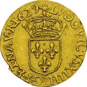 France 1/2 ECU (Louis XIII. With Sun) LVDOVICVS XIII D G F ET NAV R 1629 coin obverse