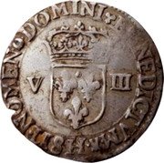 France 1/8 ECU (Henri IV. 1st Type) V III SIT.NOMEN.DOMINI.BENEDICTVM coin reverse France 1/8 ECU (Henri IV. 1st Type) V III SIT.NOMEN.DOMINI.BENEDICTVM coin reverse