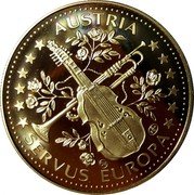 Austria 1 ECU (Johann Nestroy) AUSTRIA CHI SERVUS EUROPA coin obverse Austria 1 ECU (Johann Nestroy) AUSTRIA CHI SERVUS EUROPA coin obverse