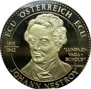 Austria 1 ECU (Johann Nestroy) 1801 1862 ECU ÖSTERREICH ECU JOHANN NESTROY "LUMPAZIVAGABUNDUS" coin reverse Austria 1 ECU (Johann Nestroy) 1801 1862 ECU ÖSTERREICH ECU JOHANN NESTROY "LUMPAZIVAGABUNDUS" coin reverse