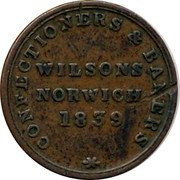 UK 1 Farthing (Wilsons Norwich) WILSONS NORWICH 1839 CONFECTIONERS & BAKERS coin obverse
