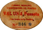 Spain 1 Peseta Aiguesbones de Montbui ND  CONSELL MUNICIPAL D'AIGÜESBONES DE MONTBUI VAL UNA PESSETA CURS FORÇÓS EN LA LOCALITAT coin obverse