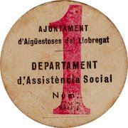 Spain 1 Peseta (Aiguestoses del Llobregat. Red) 1 AJUNTAMENT D'AIGÜESTOSES DEL LLOBREGAT DEPARTAMENT D'ASSISTÈNCIA SOCIAL NÚM. 537 coin obverse Spain 1 Peseta (Aiguestoses del Llobregat. Red) 1 AJUNTAMENT D'AIGÜESTOSES DEL LLOBREGAT DEPARTAMENT D'ASSISTÈNCIA SOCIAL NÚM. 537 coin obverse
