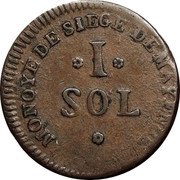 France 1 Sol (Siege of Mainz) KM# 601 MONOYE DE SIEGE DE MAYENCE I SOL coin reverse