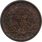 Canada 1 SOU (32 Laurel Leaves. 3 Shamrocks) TOKEN UN SOU MONTREAL coin reverse Canada 1 SOU (32 Laurel Leaves. 3 Shamrocks) TOKEN UN SOU MONTREAL coin reverse