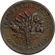 Canada 1 SOU (32 Laurel Leaves. 3 Shamrocks. English Obverse) TRADE & AGRICULTURE LOWER CANADA coin obverse Canada 1 SOU (32 Laurel Leaves. 3 Shamrocks. English Obverse) TRADE & AGRICULTURE LOWER CANADA coin obverse