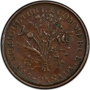Canada 1 SOU (39 Laurel Leaves. 6 Shamrocks) AGRICULTURE & COMMERCE BAS - CANADA coin obverse Canada 1 SOU (39 Laurel Leaves. 6 Shamrocks) AGRICULTURE & COMMERCE BAS - CANADA coin obverse