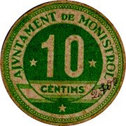 Spain 10 Centimos (Monistrol) AJUNTAMENT DE MONISTROL 10 CÈNTIMS coin obverse Spain 10 Centimos (Monistrol) AJUNTAMENT DE MONISTROL 10 CÈNTIMS coin obverse