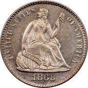 USA Half Dime Dime Pattern 1868  Low 6 Variety UNITED STATES OF AMERICA 1868 coin obverse USA Half Dime Dime Pattern 1868  Low 6 Variety UNITED STATES OF AMERICA 1868 coin obverse