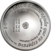 Portugal 10 Euro 50 Years of Democracy. Larger Coin 2024  Proof KM# 965 ESTA É A MADRUGADA QUE EU ESPERAVA IN «O NOME DAS COISAS», SOPHIA DE MELLO BREYNER ANDERSEN PORTUGAL 25.4.1974 25.4.2024 CASA DA MOEDA 10€ DES. HENRIQUE CAYATTE coin obverse Portugal 10 Euro 50 Years of Democracy. Larger Coin 2024  Proof KM# 965 ESTA É A MADRUGADA QUE EU ESPERAVA IN «O NOME DAS COISAS», SOPHIA DE MELLO BREYNER ANDERSEN PORTUGAL 25.4.1974 25.4.2024 CASA DA MOEDA 10€ DES. HENRIQUE CAYATTE coin obverse