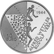 Slovakia 10 Euro (Vrba-Wetzler Report) 10 EURO 1944 ALFRÉD WETZLER RUDOLF VRBA IŘ coin reverse Slovakia 10 Euro (Vrba-Wetzler Report) 10 EURO 1944 ALFRÉD WETZLER RUDOLF VRBA IŘ coin reverse