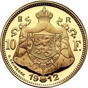 Belgium 10 Francs (Albert I. Dutch Text. Pattern Strike) KM# Pn190 R 10 F G. DEVREESE 19 12 coin reverse Belgium 10 Francs (Albert I. Dutch Text. Pattern Strike) KM# Pn190 R 10 F G. DEVREESE 19 12 coin reverse