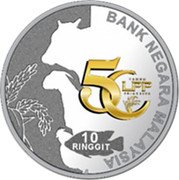 Malaysia 10 Ringgit (Board of Farmers' Societies Golden Jubilee) BANK NEGARA MALAYSIA 10 RINGGIT 50 LPP coin obverse