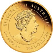 Australia 100 Dollars (Year of the Tiger. Bullion) ELIZABETH II AUSTRALIA JC 1OZ 9999 AU 100 DOLLARS coin obverse Australia 100 Dollars (Year of the Tiger. Bullion) ELIZABETH II AUSTRALIA JC 1OZ 9999 AU 100 DOLLARS coin obverse