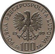 Poland 100 Zlotych Jan Kochanowski. Trial Strike 1980 MW KM# Pr401 POLSKA RZECZPOSPOLITA LUDOWA 19 80 MW ZŁ 100 ZŁ coin obverse Poland 100 Zlotych Jan Kochanowski. Trial Strike 1980 MW KM# Pr401 POLSKA RZECZPOSPOLITA LUDOWA 19 80 MW ZŁ 100 ZŁ coin obverse