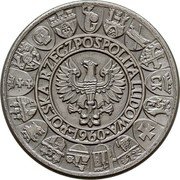 Poland 100 Zlotych Polish Millennium. Trial Strike 1960  KM# Pr84 POLSKA RZECZPOSPOLITA LUDOWA 1960 coin obverse Poland 100 Zlotych Polish Millennium. Trial Strike 1960  KM# Pr84 POLSKA RZECZPOSPOLITA LUDOWA 1960 coin obverse