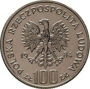 Poland 100 Zlotych Wincenty Witos. Trial Strike 1984 MW KM# Pr499 POLSKA RZECZPOSPOLITA LUDOWA 19 84 MW ZŁ 100 ZŁ coin obverse Poland 100 Zlotych Wincenty Witos. Trial Strike 1984 MW KM# Pr499 POLSKA RZECZPOSPOLITA LUDOWA 19 84 MW ZŁ 100 ZŁ coin obverse