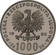 Poland 1000 Zlotych Pope John Paul II. Trial Strike 1982 MW KM# Pr480 POLSKA RZECZPOSPOLITA LUDOWA 19 82 MW ZŁ 1000 ZŁ coin obverse Poland 1000 Zlotych Pope John Paul II. Trial Strike 1982 MW KM# Pr480 POLSKA RZECZPOSPOLITA LUDOWA 19 82 MW ZŁ 1000 ZŁ coin obverse