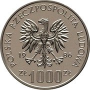 Poland 1000 Zlotych World Cup. Trial Strike 1986 MW KM# Pr540 POLSKA RZECZPOSPOLITA LUDOWA 19 86 MW ZŁ 1000 ZŁ coin obverse Poland 1000 Zlotych World Cup. Trial Strike 1986 MW KM# Pr540 POLSKA RZECZPOSPOLITA LUDOWA 19 86 MW ZŁ 1000 ZŁ coin obverse