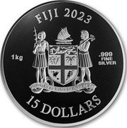Fiji 15 Dollars (Egyptian Dragon) REREVAKA NA KALOU KA DOKA NA TUI 1KG .999 FINE SILVER FIJI 2023 15 DOLLARS coin obverse Fiji 15 Dollars (Egyptian Dragon) REREVAKA NA KALOU KA DOKA NA TUI 1KG .999 FINE SILVER FIJI 2023 15 DOLLARS coin obverse