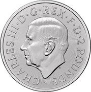 UK 2 Pounds (The Royal Arms. Bullion) CHARLES III D G REX F D 2 POUNDS MJ coin obverse