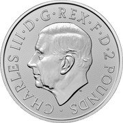 UK 2 Pounds (Wet Nellie. Bullion) CHARLES III D G REX F D 2 POUNDS MJ coin obverse UK 2 Pounds (Wet Nellie. Bullion) CHARLES III D G REX F D 2 POUNDS MJ coin obverse
