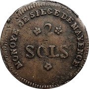 France 2 Sols (Siege of Mainz. Type 2) KM# 602 MONOYE DE SIEGE DE MAYENCE 2 SOLS coin reverse