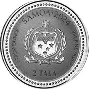 Samoa 2 Tala (Saint George and The Dragon) FA'AVAE I LE ATUA SAMOA 2 TALA SAMOA 2024 1 TROY OUNCE 999 FINE SILVER coin obverse Samoa 2 Tala (Saint George and The Dragon) FA'AVAE I LE ATUA SAMOA 2 TALA SAMOA 2024 1 TROY OUNCE 999 FINE SILVER coin obverse