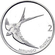 Slovenia 2 Tolarja (Swallow) HIRUNDO RUSTICA 2 coin reverse