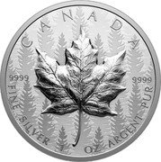 Canada 20 Dollars (Maple Leaf. Ultra High Relief) CANADA 9999 9999 FINE SILVER 1 OZ ARGENT PUR coin reverse